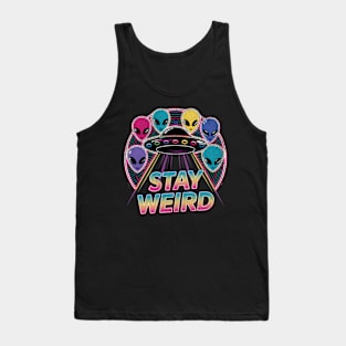 Stay Weird Neon 80s UFO Aliens Extraterrestrial Retro Vintage Tank Top